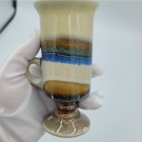 Vintage Otagiri Irish Coffee Mugs Pedestal Blue Beige Set of 2 1049 B - Picture 11 of 12